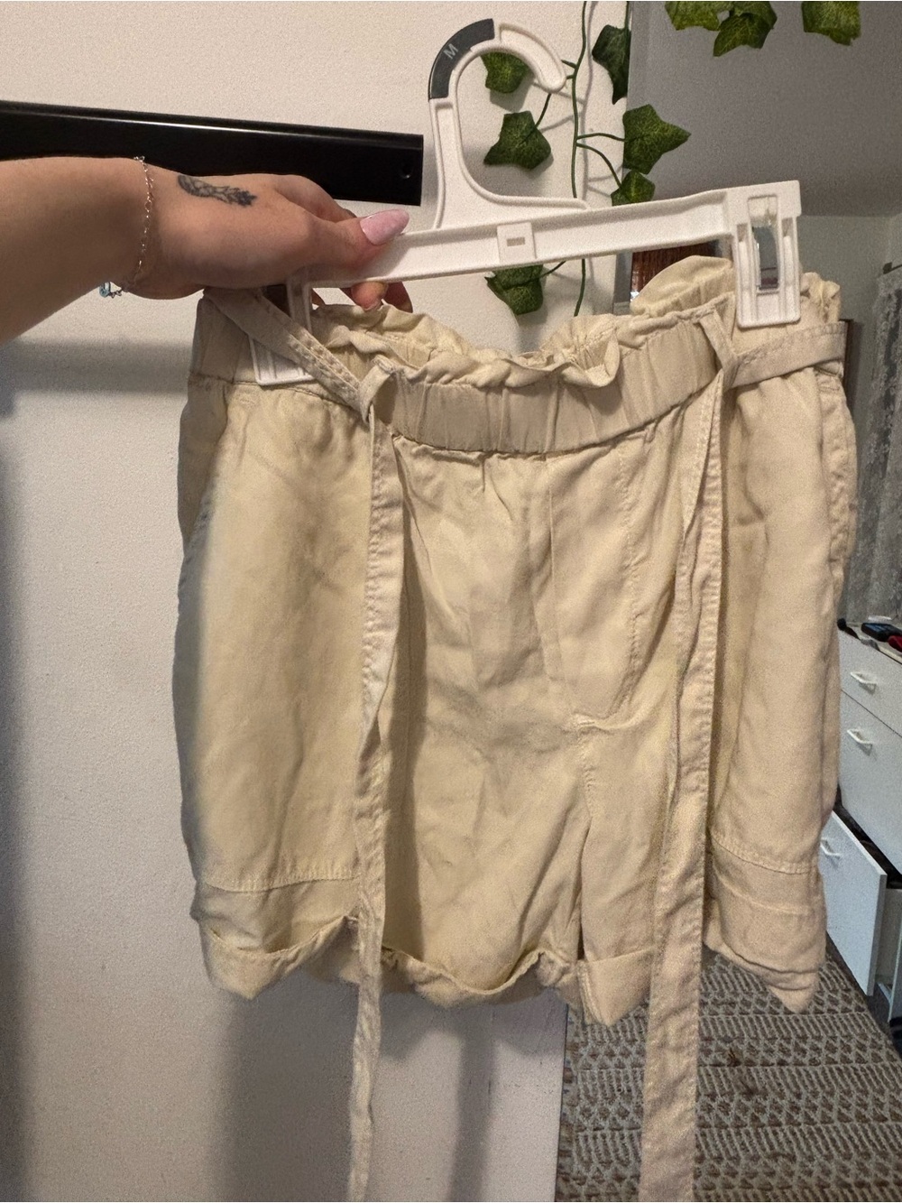 aerie Cream Drawstring Paperbag Waist Shorts